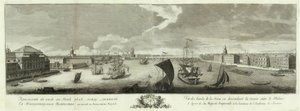 Udsigt over Neva nedstrøms mellem Vinterpaladset og Videnskabsakademiets bog til 50-årsdagen for Skt. Petersborg, 1753 af Grigory Anikeevich Kachalov