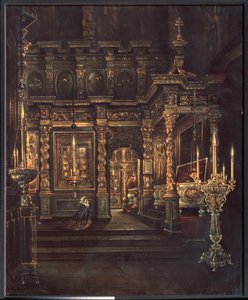 In the Assumption of the Blessed Virgin Cathedral in Rostov (In the Assumption of the Blessed Virgin Cathedral in Rostov) - Maleri af Grigori Vasilyevich Yurov (?-efter 1896), olie på lærred af Grigory Vasilievich Yurov