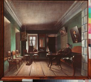 Interiør af Bykovs Hus - Maleri af Grigori Vasilyevich Yurov (?-efter 1896), olie på lærred, ca. 1850, russisk kunst af Grigory Vasilievich Yurov