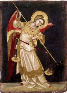 Engel vejer en sjæl på en vægt Træmaleri af Guariento di Arpo (1338-1370) Museo Civico fra det 14. århundrede, Padua