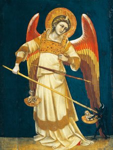 Ærkeenglen Michael vejer sjæle, omkring 1354, af Guariento (aktiv 1338-1367 eller 1370), tempera på panel