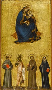 Madonna og barn med hellige, omkring 1360 (tempera og bladguld på poppelpanel)