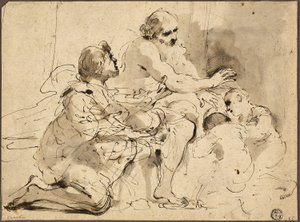 Studie til Jakob velsigner Josefs sønner, ca. 1620 (pen og brunt blæk med pensel, grå og brun vask)