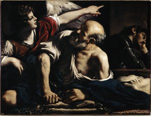 Sankt Peter befrier af en engel - Olie på lærred, omkring 1622 af Guercino