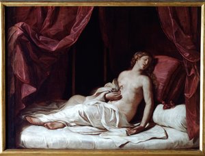 Dronning Cleopatras død Kleopatres selvmord Thea Philopator (69-30 f.Kr.), Dronning af det gamle Egypten - (Dronning Kleopatras død) Maleri af Guercino (Giovan Francesco Barbieri) (Guerchin) (1591-1666) 1737x Dim 1737 cm gener, Musei di Strada