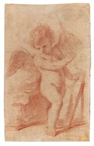 Amor lægger en pil væk i sit kogger. af Guercino