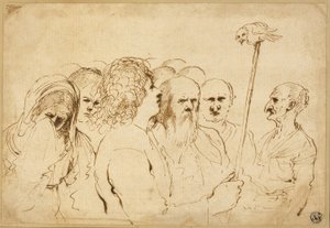Gruppe af figurer, med ugle på en stang af Guercino