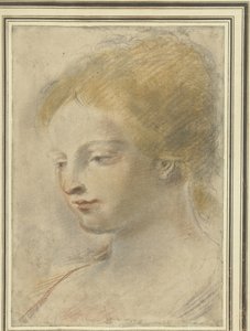 Hovedet af en ung kvinde, med nedslåede øjne af Guercino