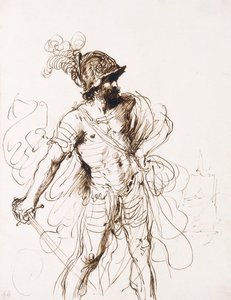 Mars, hans sværd trukket, drejet til højre, af Guercino