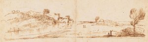 Panoramalandskab med en flod af Guercino
