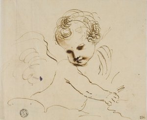 Putto i skyerne af Guercino