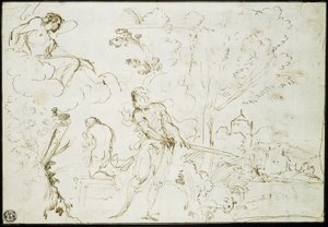 Isaks ofring (recto); Jakobs drøm (verso) af Guercino