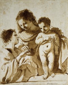 The Mystic Marriage of St Catherine, 1618-19 (pen & brunt blæk med brun vask over indikationer i sort kridt på hvidt papir) af Guercino
