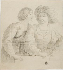 To unge kvinder, en iført turban, i samtale af Guercino
