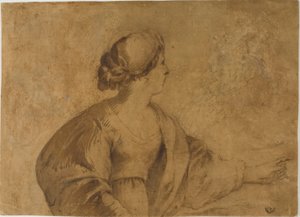Kvinde i profil, peger med venstre hånd af Guercino