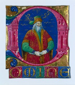 Indledende D[omine] fra en korbog: Kong Salomon, ca. 1470-1480. af Guglielmo Giraldi del Magri [or del