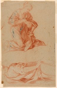 Tegning, Studier af Jomfru Maria og en stående mand, ca. 1660 af Gugliemo Cortese