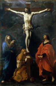 Kristus på korset med Maria, Johannes og Maria Magdalene, ca. 1617. af Guido Reni