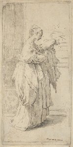 Pige med hynde, set i profil mod højre, 1590-1690. af Guido Reni