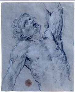 Halvfigur af nøgen mand, vender tilbage og foregiver at lide. Sort stentegning af Guido Reni kaldet Guiden (1573-1642). Søn 0,26x0,21 m Paris, museum du Louvre af Guido Reni