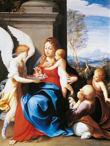 Hellig Familie tjent af engle, af Guido Reni (1575-1642) af Guido Reni
