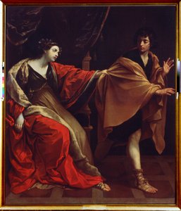 ""Joseph og Potifars kone"" (Joseph og Potifars kone) Josef flygter fra Potifars kone (Potifar) og prøver at forføre ham. Maleri af Guido Reni, kendt som Le Guide (1575-1642) 1626 Pushkin Museum, Moskva af Guido Reni