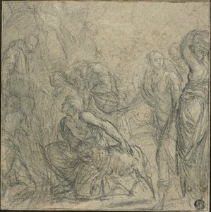 Studie for Sankt Benedikt, der modtager gaver fra bønderne af Guido Reni