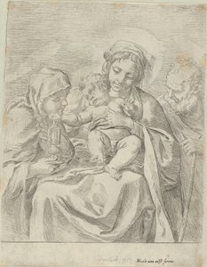 Den hellige familie med Saint Clare, 1590-1600. af Guido Reni