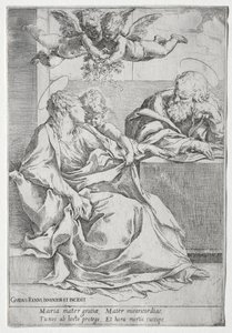 Den hellige familie med to engle. af Guido Reni
