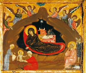 Nativity, detalje fra Antependium of St Peter Enthroned by Guido da Siena (ca. 1250 -1300), tempera og guld på træ