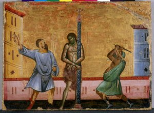 The flagellation of Christ (tempera på træ) af Guido da Siena