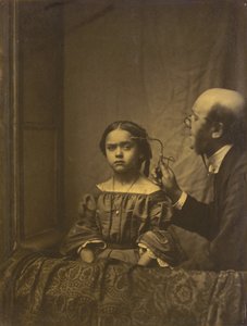 Opmærksomhedens muskel (venstre); Sammentrækning af øjenbryn på grund af stærkt lys (højre),1854-1856, trykt 1862 (foto)