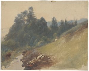 Bjergskråning med fyrretræer af Guillaume Anne van der Brugghen