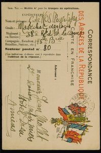 Autografpostkort til Jean Mollet, dateret 16. september 1915 af Guillaume Apollinaire
