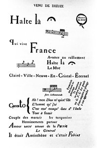 Calligram (rhebus) af Guillaume Apollinaire (1880-1918): "" Come of Dieuze""