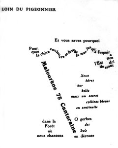 Calligram af Guillaume Apollinaire (1880-1918): "" Langt fra pigeonnier""