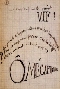 Calligram af Guillaume Apollinaire - i "Du coton dans les oreilles", autografisk manuskript på 17 blade