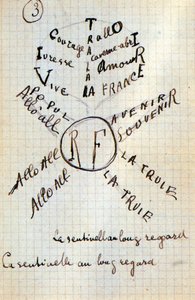 Calligram af Guillaume Apollinaire - i "" Bomuld i ørerne", autografmanuskript af 17 blade af Guillaume Apollinaire