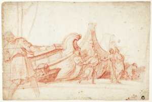 Havnescene (recto); To skitser af mandlige figurer (verso)