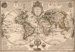 Carte generale de la terre - ou mappe monde auec les quatre principau  sistemes  les figures des sept planetes le tout selon les nouvelles obseruations. LOC 2017585685 af Guillaume Danet