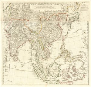 Kort fra 1705 - Kort over Indien og Kina af Guillaume Delisle