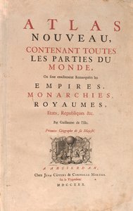 Atlas, der bærer verden, i en geografikortbutik (ætsning af Guillaume Delisle