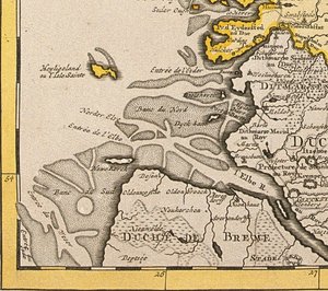 Detalje af Helgoland fra et kort over Danmark, 1730 af Guillaume Delisle