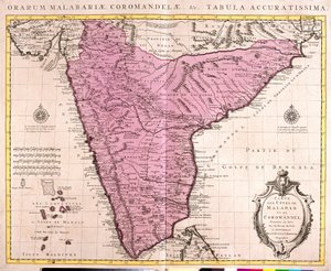 Kort over Coromandel og Malabar (Indien) (radering af Guillaume Delisle