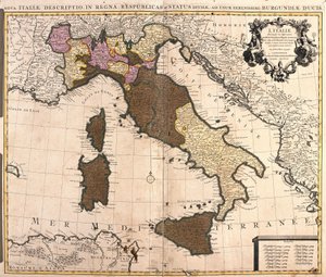 Kort over Italien med Korsika, Sardinien og Sicilien (radering