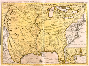 Kort over Louisiana (USA) og Mississippi-floden (radering af Guillaume Delisle