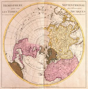 Kort over den nordlige halvkugle, arktisk landbeskrivelse (stærkt vand af Guillaume Delisle