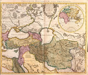 Kort over nabolandene i Det Kaspiske Hav (Rusland, Armenien, Persien, Kasakhstan, Turkmenistan) (radering)