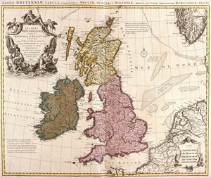 Kort over de britiske øer, kongerigerne England, Skotland og Irland (radering af Guillaume Delisle