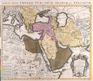 Kort over Mellemøsten: Tyrkiet, Persien og Den Arabiske Halvø (radering af Guillaume Delisle